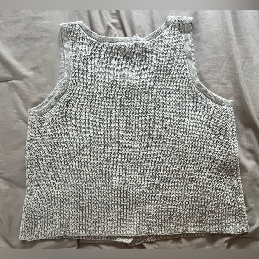 NWT Roolee Button Down Sweater Ribbed Knit Vest Light Gray & Beige XL - Picture 4 of 7